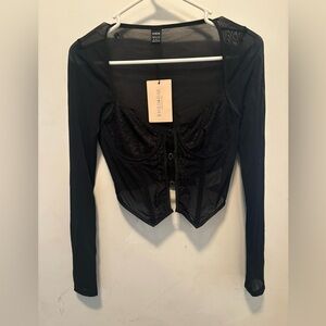 Shein Black Mesh‎ Long Sleeve Top